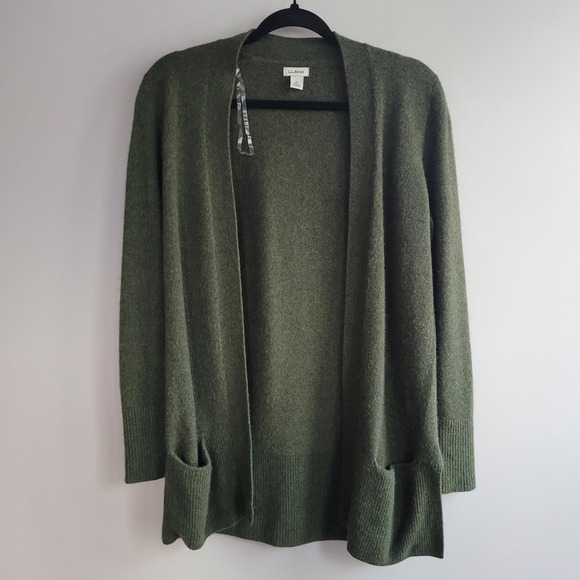 L.L. Bean 100% cashmere olive green open front cardigan with pockets luxury - Picture 4 of 14